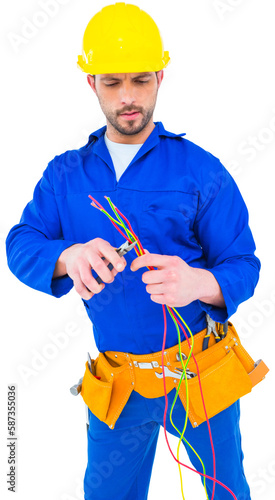 Electrician cutting wire with pliers