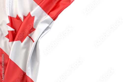 Flag of Canada in the corner on white background. Isolated, contains clipping path