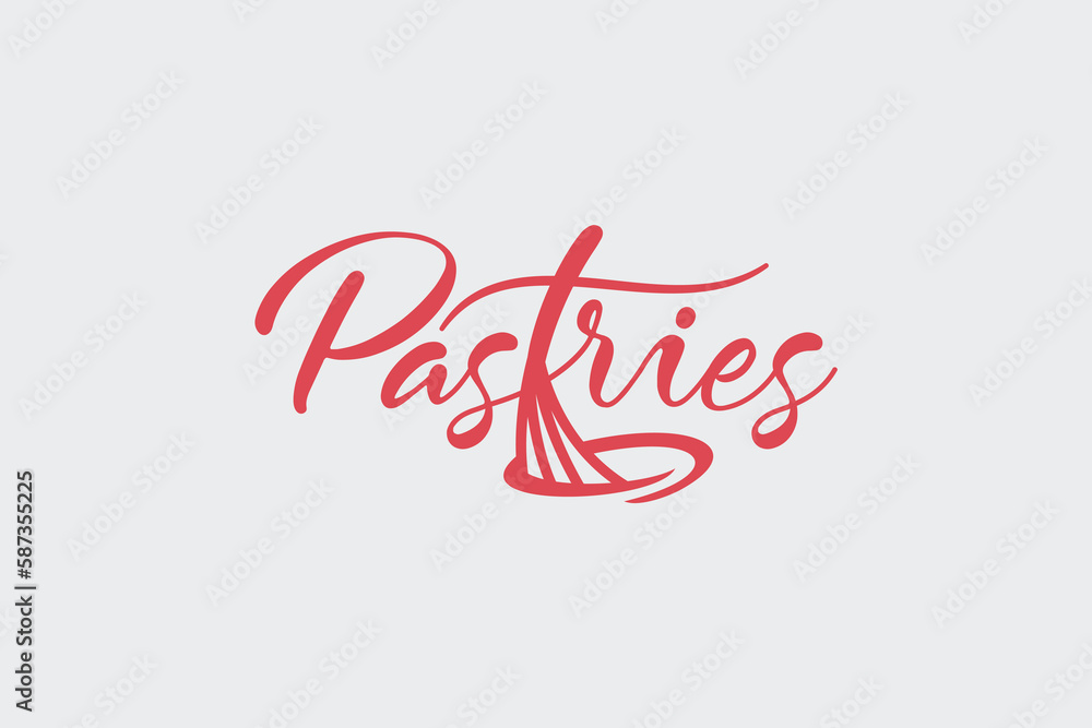 pastries logo with a combination of pastries lettering and the letter T shaped like a whisk
