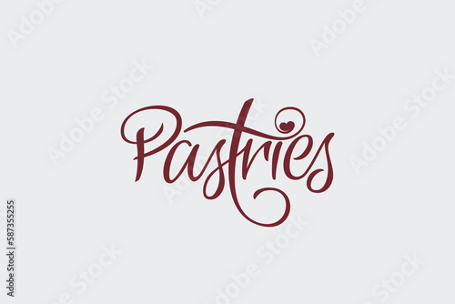 pastries logo with a combination of pastries lettering and a heart on letter T