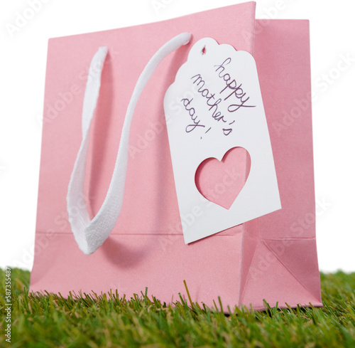 Pink paper bag with happy mothers day tag