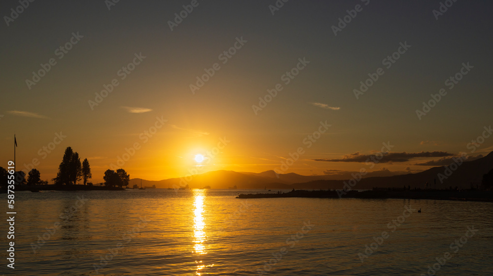 summer sunset over Vancouver beach, British Columbia, Canada