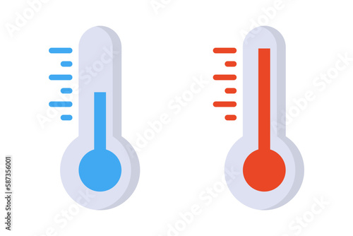 Flat design cold thermometer and hot thermometer icon set. Temperature. Vector.