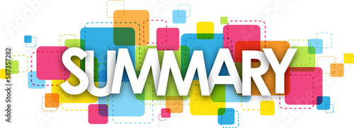 SUMMARY colorful typography banner on transparent background
