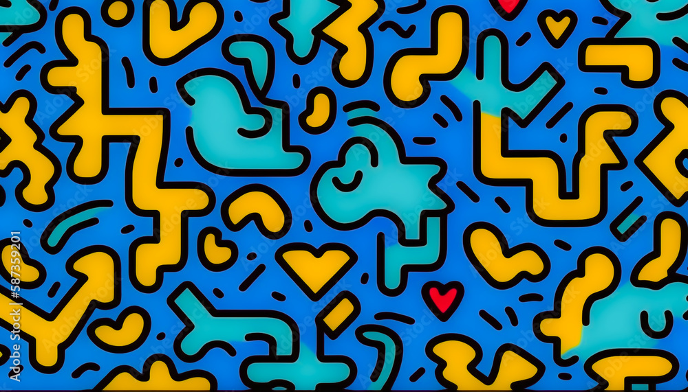 Colorful blue retro funky 90s pattern 