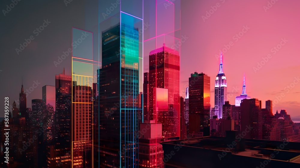 Holographic projections in a futuristic city
