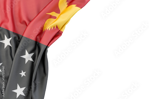 Flag of Papua New Guinea in the corner on white background. Isolated. 3D Rendering