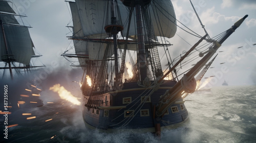  Sailing ship battle in the ocean [AI GENERATIVE]