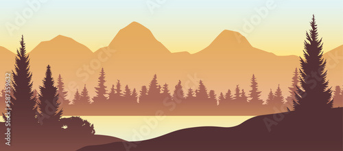Landscape Mountain. Vector landscape. Sunset vector background.