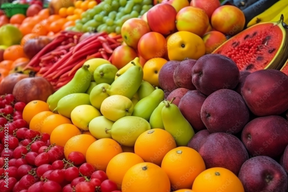 Fresh ripe bright colorful fruits and vegetables from market Generative AI