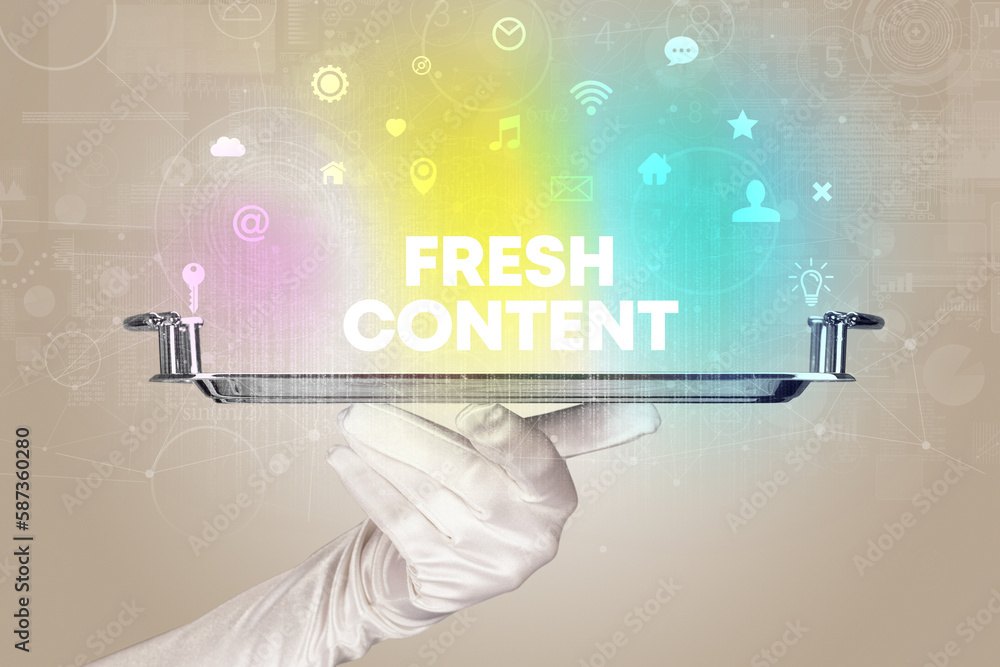 Waiter serving social networking concept Waiter serving social networking concept