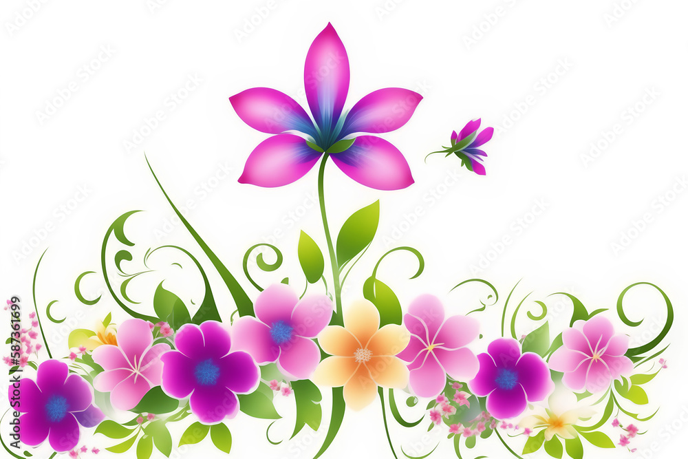 Obraz premium White background with purple flowers forming half frame spring for Mother's Day