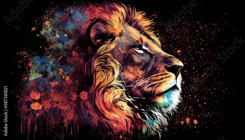 Pointillism and ink painting lion Wallpaper Generative AI