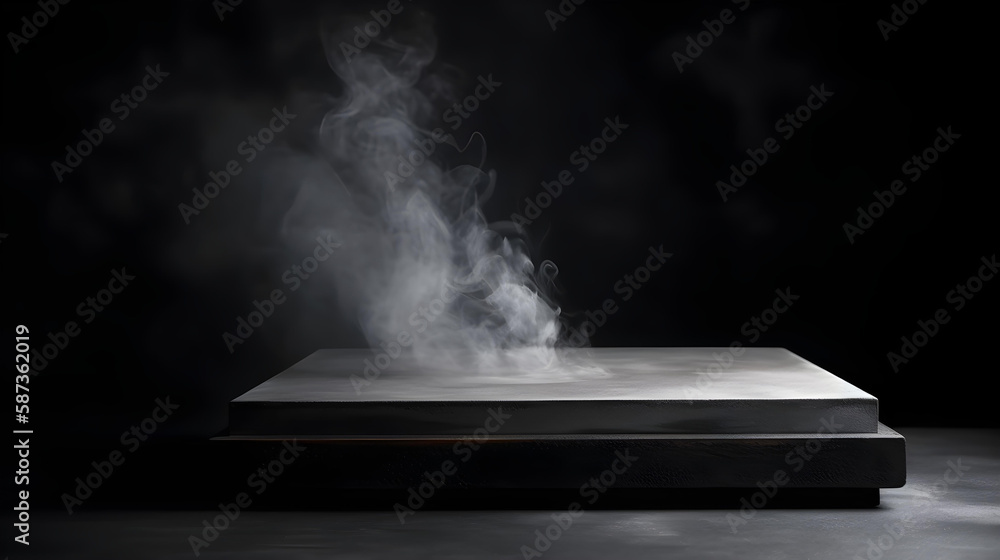 Gray Textured Concrete Platform with Smoke in the Dark Gray Textured Concrete Platform with Smoke in the Dark