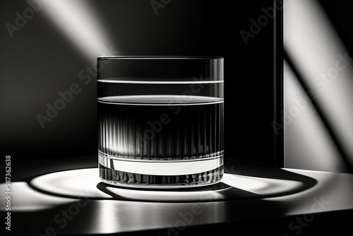 glass of water In black and white color, drawing with light. Generated by artificial intelligence 