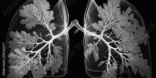 An ultrasound image of human lungs with a black and white background - Generative AI photo