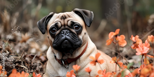 A Fluffy Pug was captured in a sweet moment, its round face and gentle eyes providing a calming picture. - Generative Ai