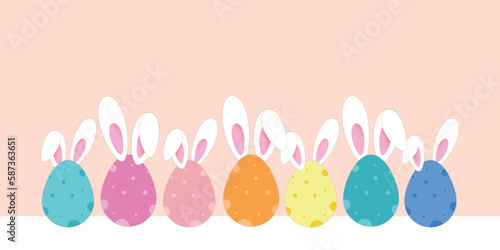 fondo con huevos de Pascua y orejas de conejo photo