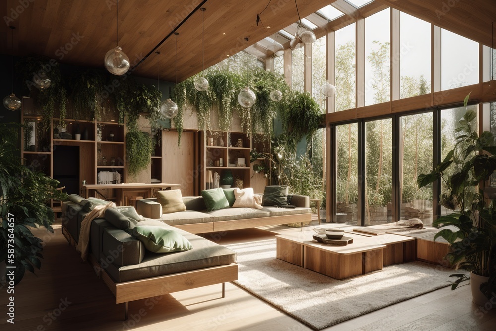 Biophilic interior design with a lot of indoor plants. Stock ...