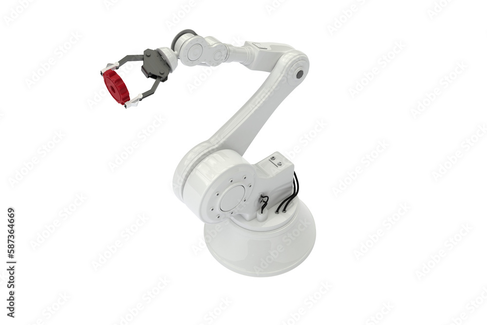 High angle view of robotic arm holding gear High angle view of robotic arm holding gear