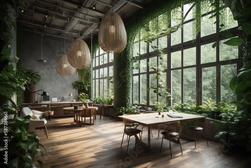 Biophilic interior design with a lot of indoor plants.  © Yevhenii