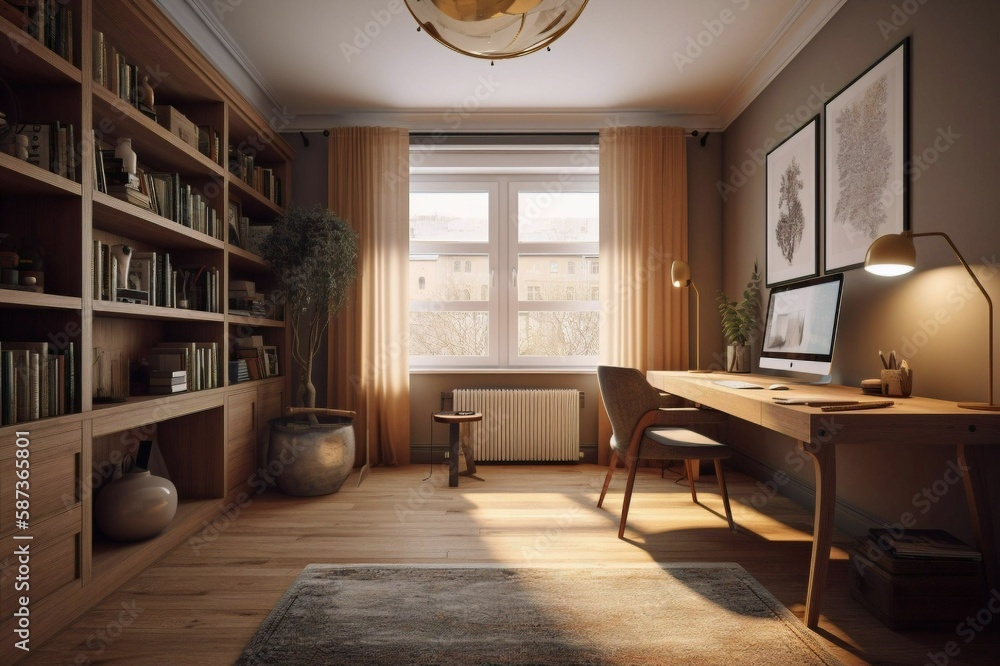 3d render of a study room created with Generative AI technology 3d render of a study room created with Generative AI technology