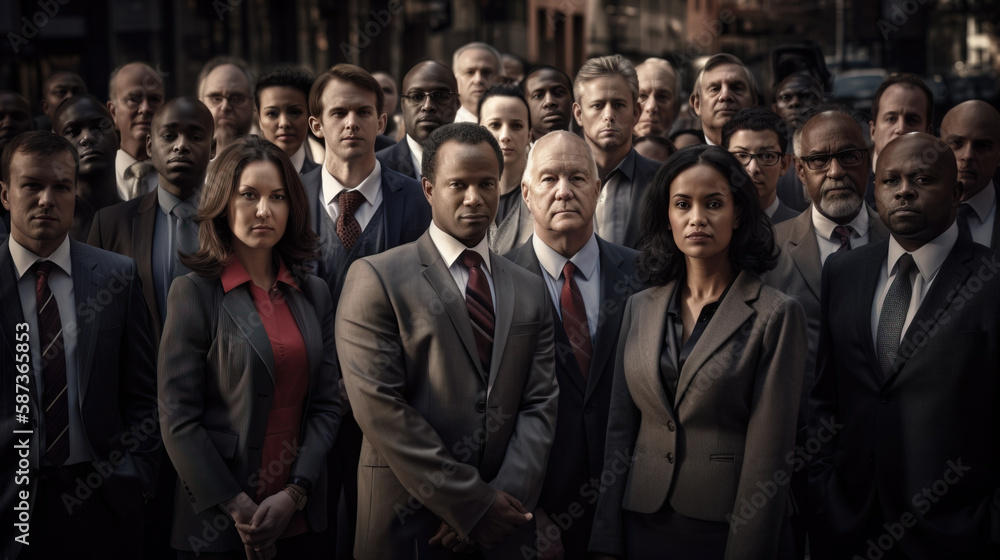 Large group of various races of business people on the Street . Generative AI illustration Large group of various races of business people on the Street . Generative AI illustration