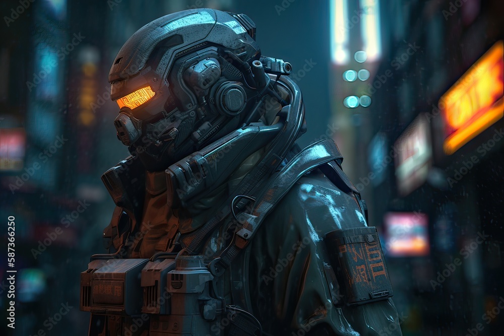 Close up A robot from the future. cyborg futuristic holographic technology. Portrait of a cyborg robot. The concept for Artificial Intelligence. Generative AI Close up A robot from the future. cyborg futuristic holographic technology. Portrait of a cyborg robot. The concept for Artificial Intelligence. Generative AI