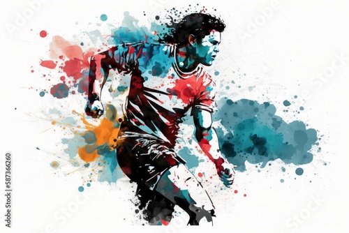 Abstract soccer player in watercolor style (Generative AI) © senadesign
