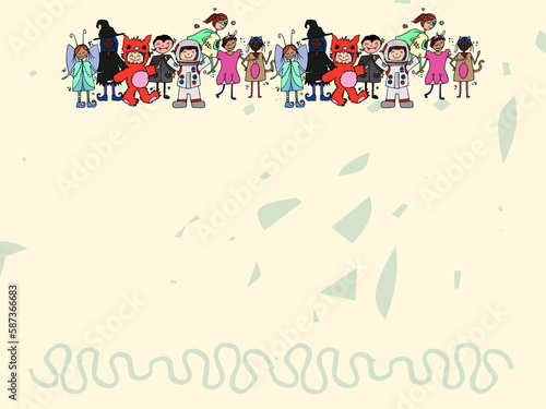 Illustration of kids in various costumes