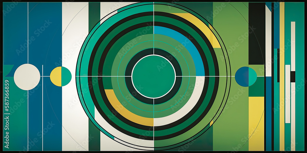 Abstract vector art in Bauhaus style with rectangles and circles in green color - Generative AI Abstract vector art in Bauhaus style with rectangles and circles in green color - Generative AI