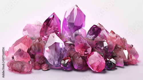 Reiki healing minerals, rough nuggets, faceted fashion gemstones. Generative Ai
