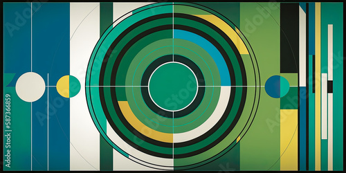 Abstract vector art in Bauhaus style with rectangles and circles in green color - Generative AI