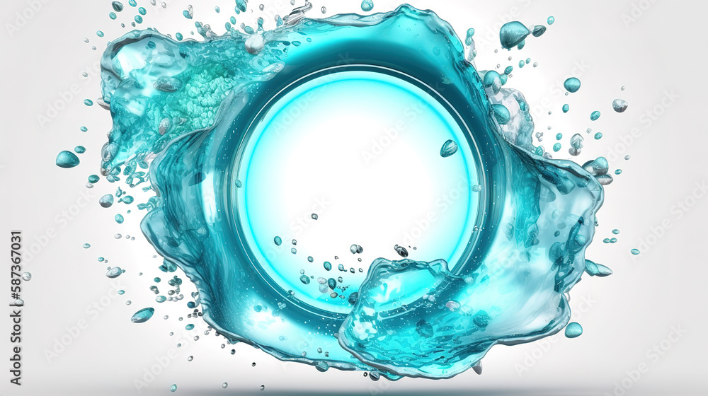 3d water splashing round frame, aqua, isolated liquid splash. Generative Ai 3d water splashing round frame, aqua, isolated liquid splash. Generative Ai