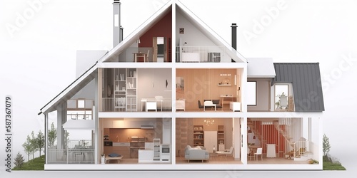 Cross-Section of Modern Stylish Home, AI Generated photo
