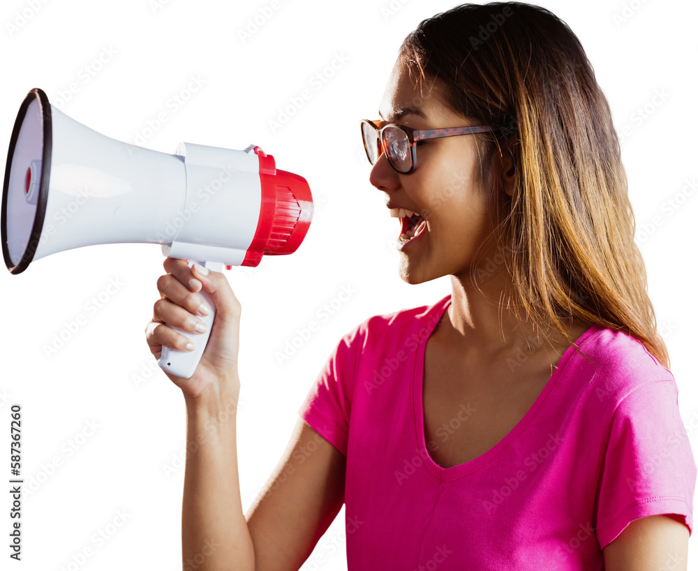 Naklejka premium Asian woman shouting in megaphone
