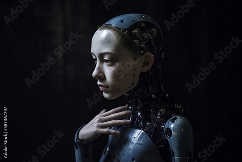 Confused Hybrid: Humanoid Robot Lost in the Dark, AI Generated