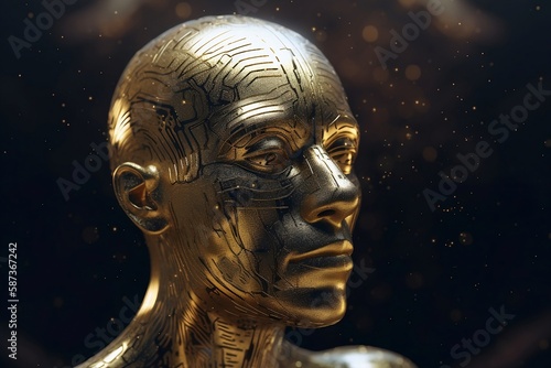 Golden AI: A Depiction of Artificial Intelligence as a Humanoid Robot, AI Generated