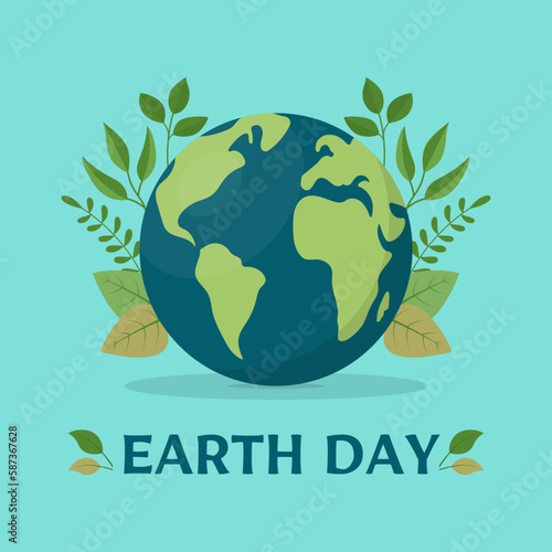 Earth day concept vector illustration with globe and leaves