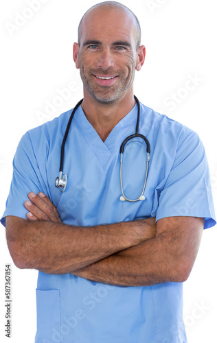 Smiling male doctor looking at camera with arms crossed