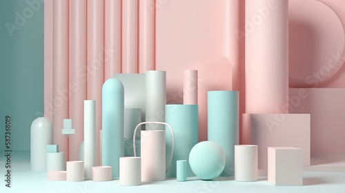 3d render, abstract background, white tubes. Generative Ai