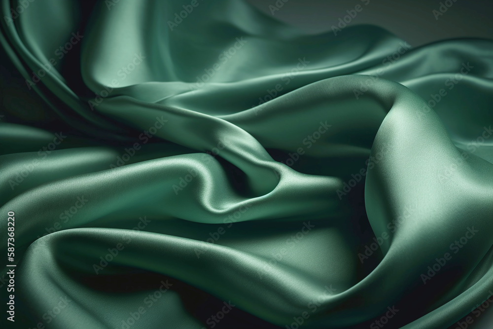 Fototapeta premium Abstract fluid iridescent jade green holographic neon curved wave in motion colorful background, Gradient design. Generative AI