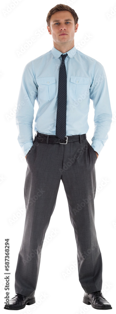 Serious businessman standing with hands in pockets Serious businessman standing with hands in pockets