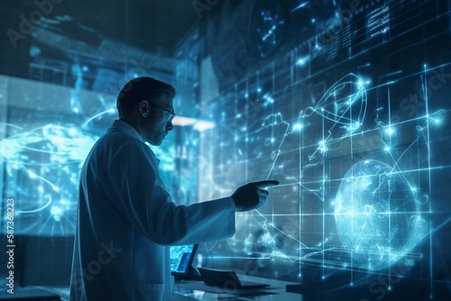 Medicine doctor touching medical global network, Computing electronic medical record. DNA. Digital healthcare and network connection on virtual interface, medical technology AI Generated