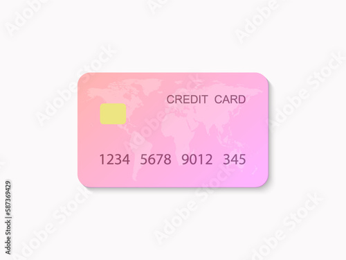 Credit Card Pink Pastel Color with World Map Earth. Vector illustration