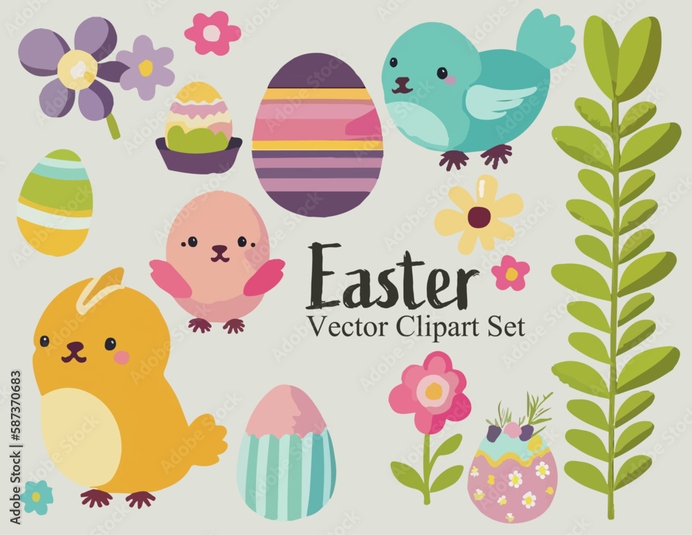 Easter Clipart, Bunny, Eggs, Vector Illustrations Easter Clipart, Bunny, Eggs, Vector Illustrations