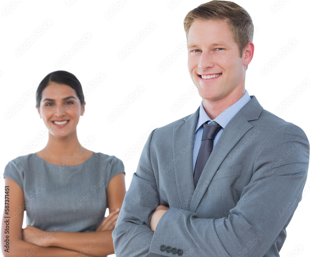 Smiling business colleagues smiling at camera Smiling business colleagues smiling at camera