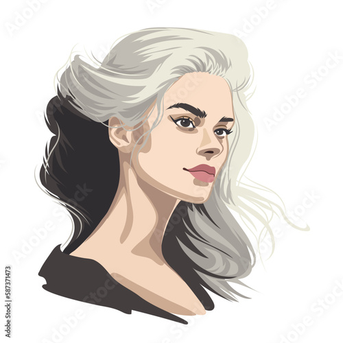 Portrait of a beautiful girl with loose hair just starting to turn gray