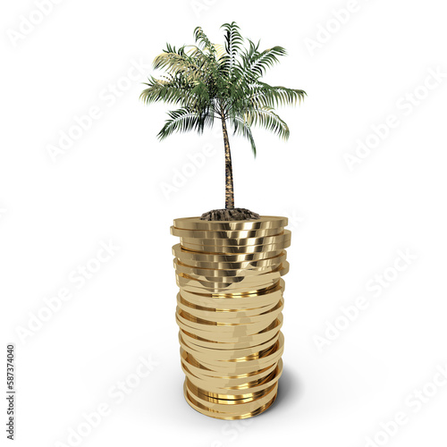 Coconut tree on stack of gold coins