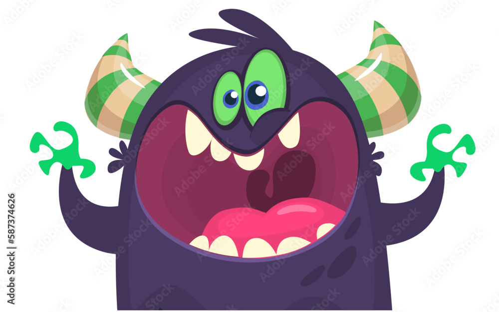 Fototapeta premium Funny cartoon monster character. Illustration of cute and happy alien. Halloween vector design isolated